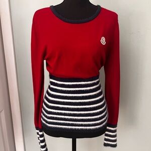Moncler Red white and Navy wool Striped Long Sleeve Top